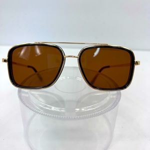 ⭐️JOHN VARVANTOS💯 UNISEX GOLD METAL  FRAME WITH BROWN LENSES SUNGLASSES *UNISEX*